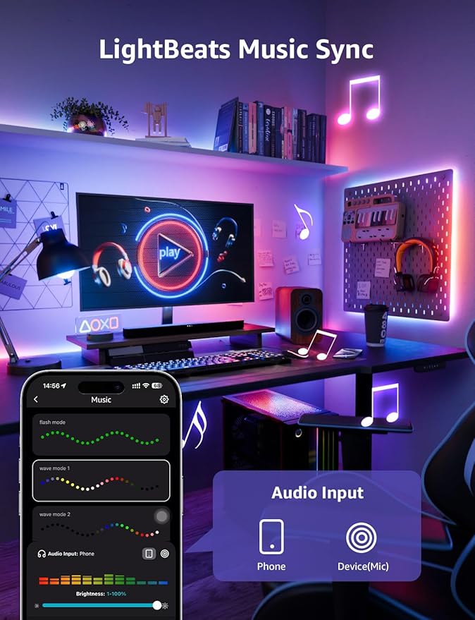 Lepro S1 AI LED Strip Lights for Christmas Decorations, 16.4ft Smart RGB Light Strips with IC and Rainbow Chasing Effects, Personalized Al Lighting Designer, No Remote, 2.4GHz Wi-Fi & Bluetooth