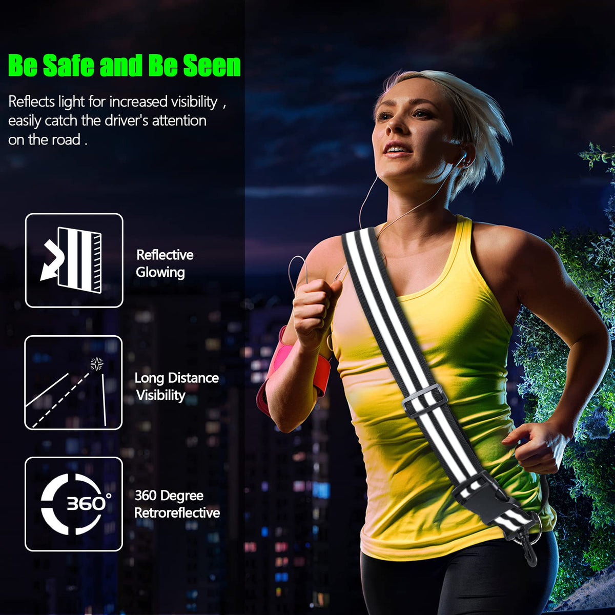 Saintrygo 2 Pieces Reflective Sash for Walking at Night Running Gear Safety Reflective High Visibility Jacket Adjustable Sash for Walking Cycling at Night (Fluorescent Green,Black)