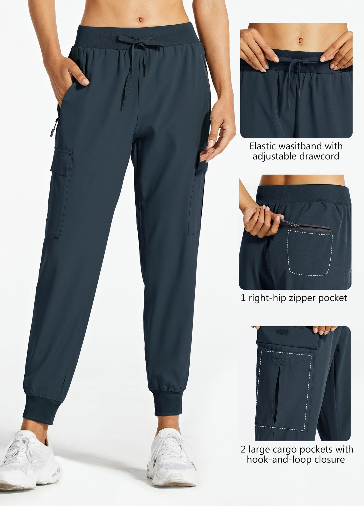 Libin Women's Cargo Joggers Lightweight Quick Dry Hiking Pants Athletic Lounge Casual Travel, Navy XXL