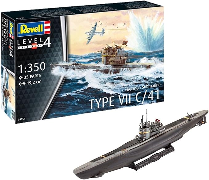 Revell RV05154 05154 5154 German Submarine Type VII C/41 1: 350 Plastic Model Kit, Various