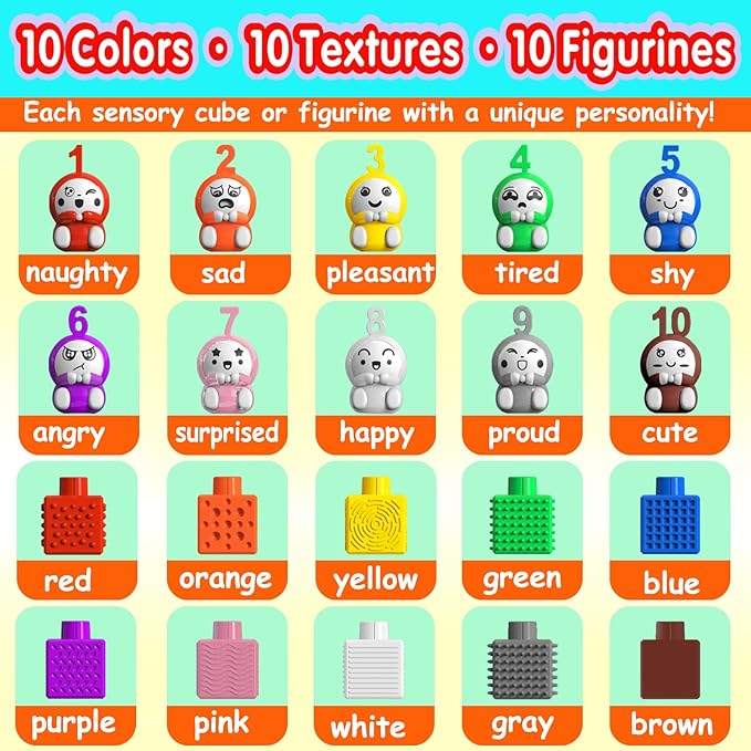 Number Learning Sensory Stacking Cubes: 65PCS Soft Number Counting Blocks for Toddlers Ages 3-6 - STEM Math Learning Toys with 1-10 Figurines, Preschool Sensory Activities for Kids Boys & Girls