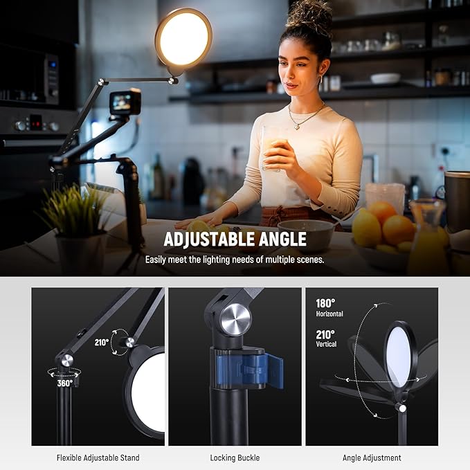 NEEWER BASICS 18W 7" Desktop Ring Light with Stand Folding Arm Desk C Clamp, Full Screen LED Circle Ringlight for Video Conference Lighting Streaming Recording Makeup Phone Selfie Computer Laptop, R18