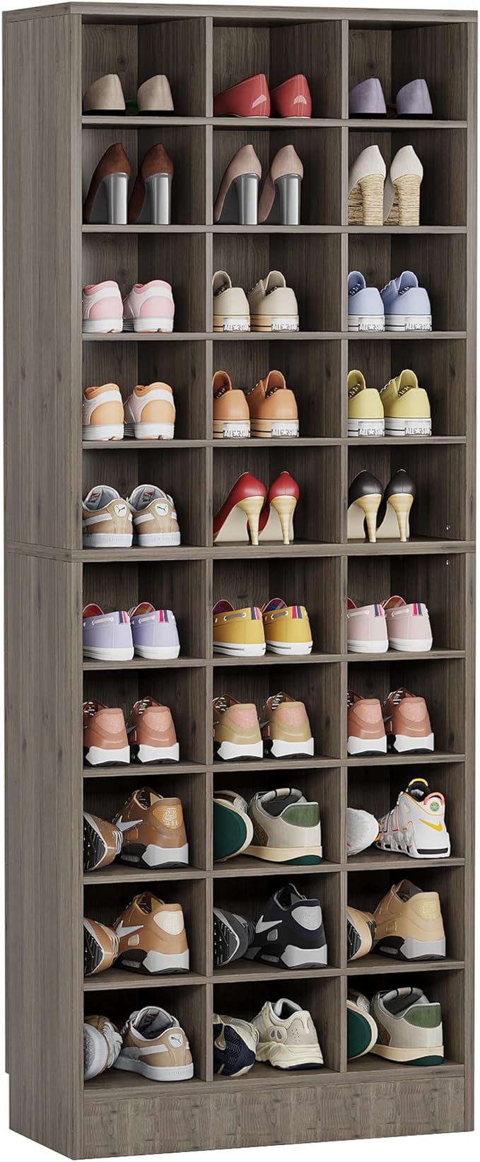 Tribesigns 10-Tier Shoe Storage Cabinet Set of 2, Gray Wooden Shoe Rack with 30 Cubbies, Freestanding Tall Entryway Shoe Organizer for Closet, Entryway, Living Room