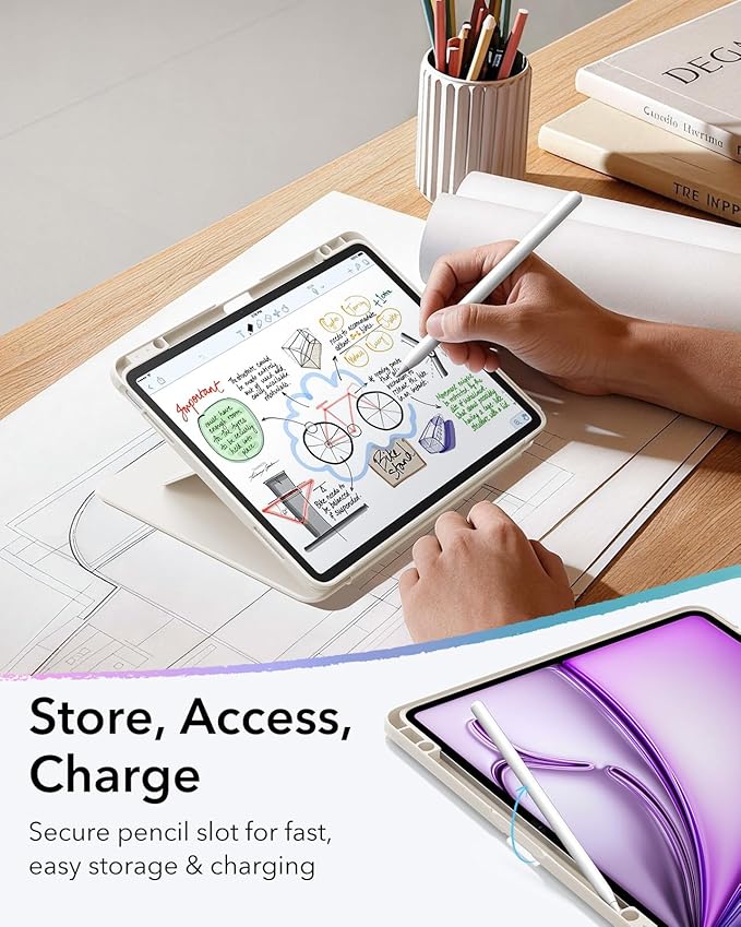 ESR for iPad Air 13 Inch Case M4/M3/M2 (2026/2025/2024), Vertical Stand Cover, Multi Stand Angles, Ultra-Stable Case with Pencil Holder, Flip Series, Starlight