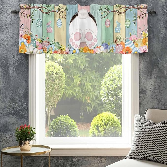 Easter Curtain Valances for Windows, Kitchen Valance Window Treatment, Spring