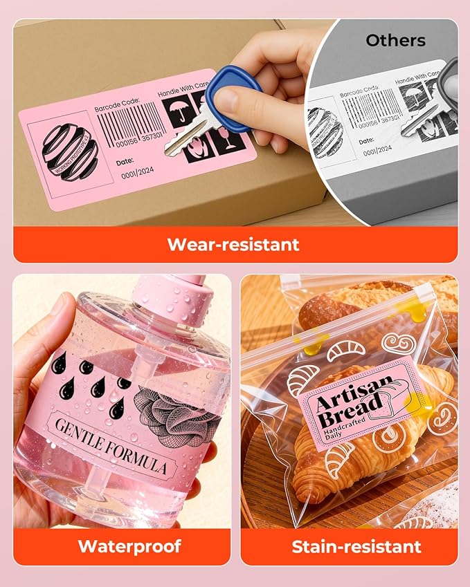 MUNBYN 4” X 2” Direct Thermal Labels, Thermal Printer Stickers, Strong Adhesive & Perforated Labels Paper for Barcode, Mailing, 500 Sheets/1 Roll, Pink