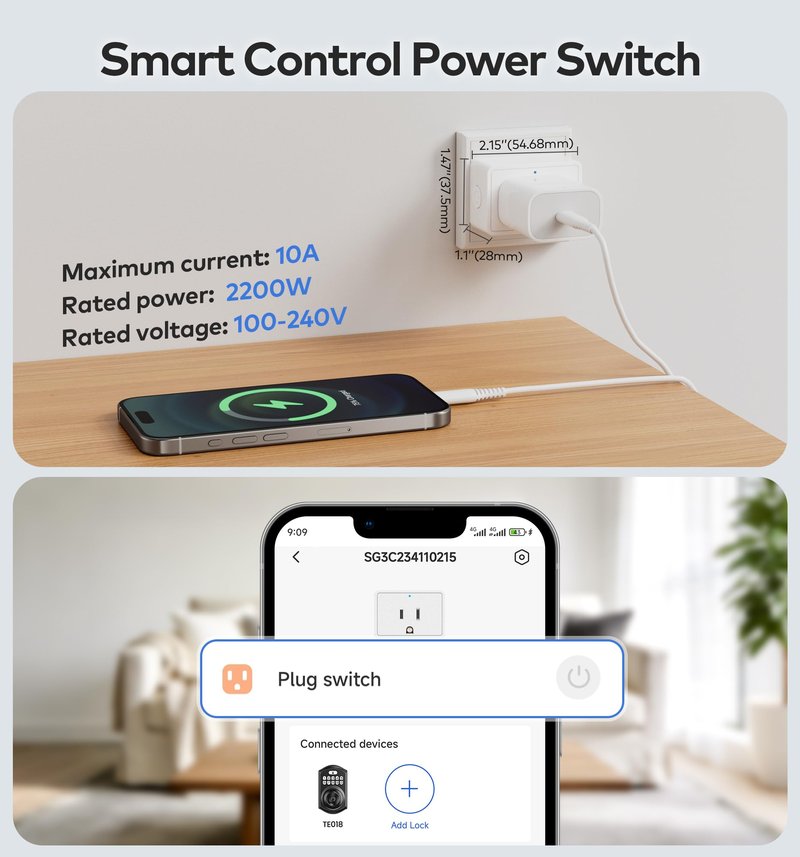 TEEHO G1 Gateway for Smart Door Lock with Smart Plug, WiFi Bridge for Remote Lock Control, App-Controlled Power Outlet, Smart Hub Compatible with KK Home APP and Alexa Voice Control