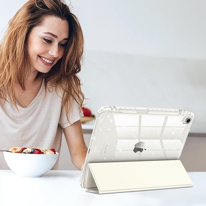 Fintie Slim Case with Pencil Holder for iPad Air 11-inch M4/M3/M2 (2026/2025/2024), iPad Air 5th (2022) / 4th Generation 10.9 Inch - Glittering Sparkly Cover with Shiny Clear Back Shell, Starlight
