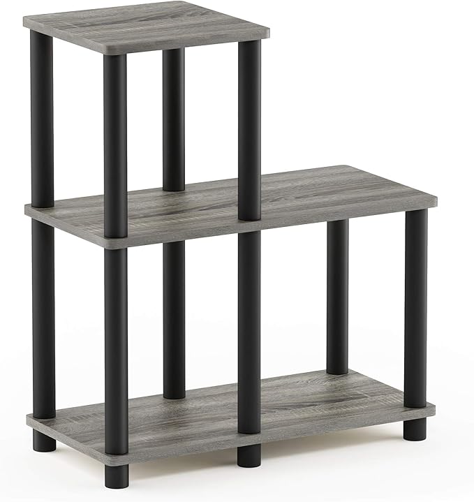 FURINNO Turn-N-Tube Accent Decorative Shelf, French Oak Grey/Black