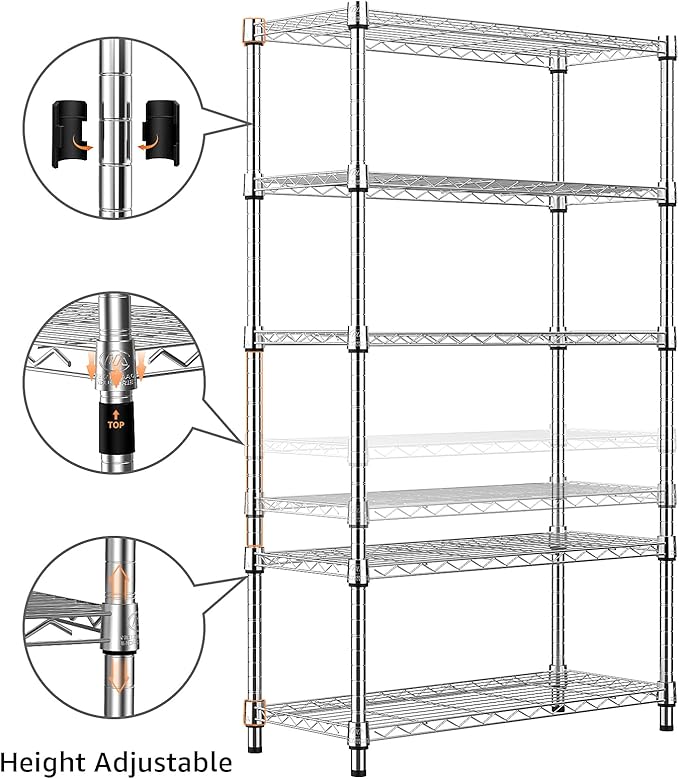 1250 lbs Steel Heavy Duty 5-Tier Utility Shelving Unit Steel Organizer Wire Rack for Home,Kitchen,Office,Chrome (13.7" D x 23.6" W x 62.4" H)
