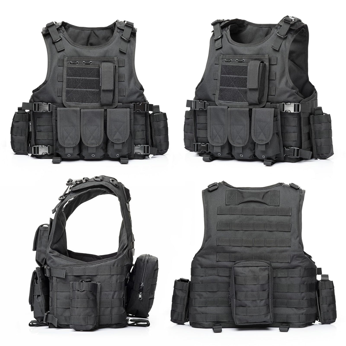 VPZenar Tactical Airsoft Vest, Black Lightweight Sports Training Plate Vest with Detachable Pouches and Cap,Gloves,Balaclava for Men, Tactical Airsoft Gear