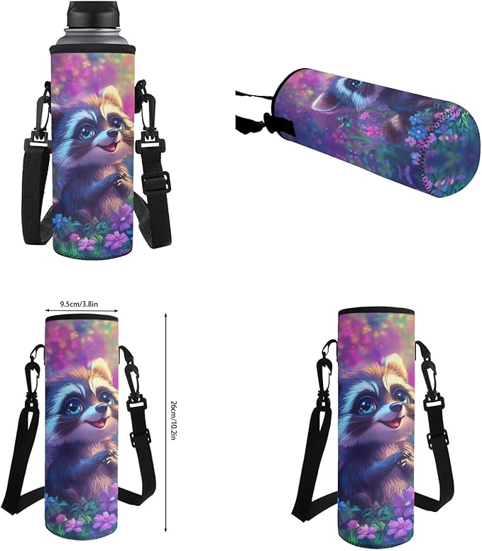 Raccoon Backpack for Girls Boys School Bag Set Elementary Bookbag with Lunch Box Kids Pencil Case Water Bottle Sleeve Kindergarten Preschool Schoolbag Travel Daypack Rucksack