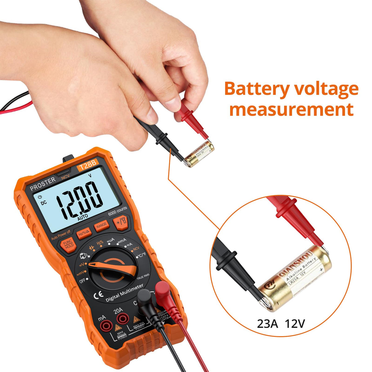 Proster Digital Multimeter - TRMS Voltmeter Multimetro Auto Range Multi Testers, 20A DC AC Current Meter NCV Detector Magnetic Hanging Hands-Free Design with Temperature Probe Backlit LCD Flashlight