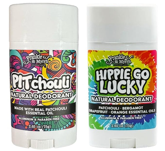 Frankie & Myrrh PITchouli and Hippie Go Lucky Dynamic Deo Duo | 2 Pack Patchouli Natural Deodorant Bundle 2.56 oz each