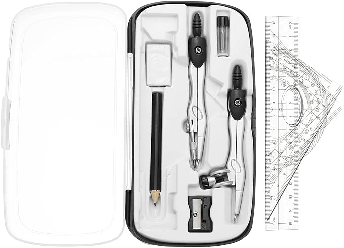 PATIKIL Geometry Precision Tool Set, 11 Pcs Geometry Set Compass Tool with Shatterproof Storage Box Rulers Math Compass Kit for Math Drafting Supplies, Black(Style 1)