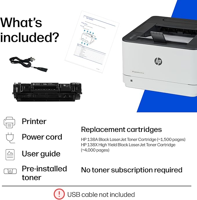 HP Laserjet Pro 3001dw Wireless Black & White Printer, Best-for-Office (3G65OF)