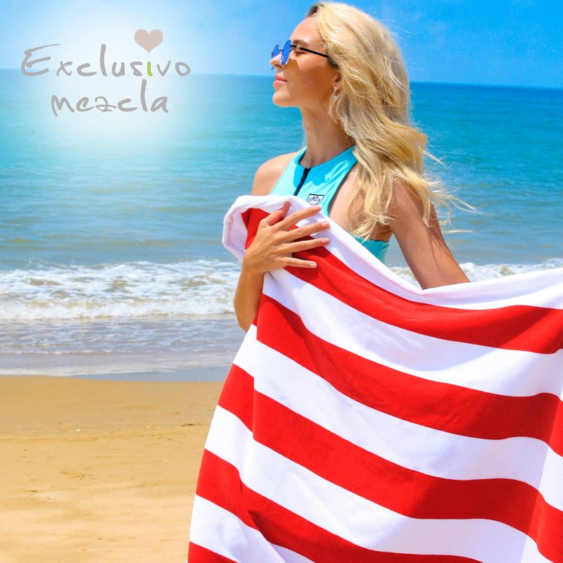 Exclusivo Mezcla 2 Pack Cotton Large 30x60 Inches Cabana Stripe Beach Towels, Super Absorbent Soft Plush Pool Towel Bath Towel (Red)