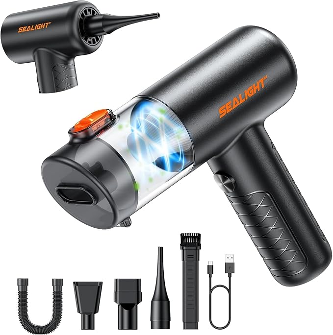 SEALIGHT Car Vacuum Portable Cordless, 25000PA Mini Vacuum Cleaner and Air Duster, 4 in 1 Hand Held Vacuum with Car Accessories, Cordless Vacuum Cleaner for Pet, Home, Office