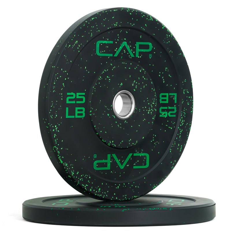 CAP Economy 25 lb Pair Olympic Bumper Plate, Medium Bounce Rubber Weight Plate with Steel Hub, Color Fleck Design, 2-Inch Olympic Barbell Compatible for Strength Training, Weightlifting & Home Gym Workouts.