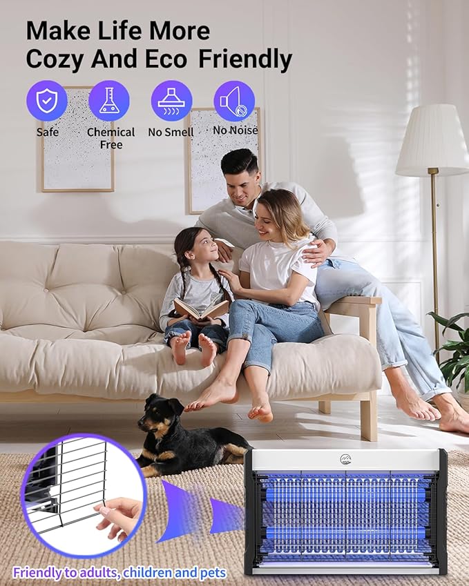 Electric Bug Zapper, 3000V High Voltage Indoor Mosquito Zapper, Powerful Hangable LED Bug Zapper for Fly, Mosquito, Moth, Gnat, Trap with Removable Washable Tray for Home Patio Backyard