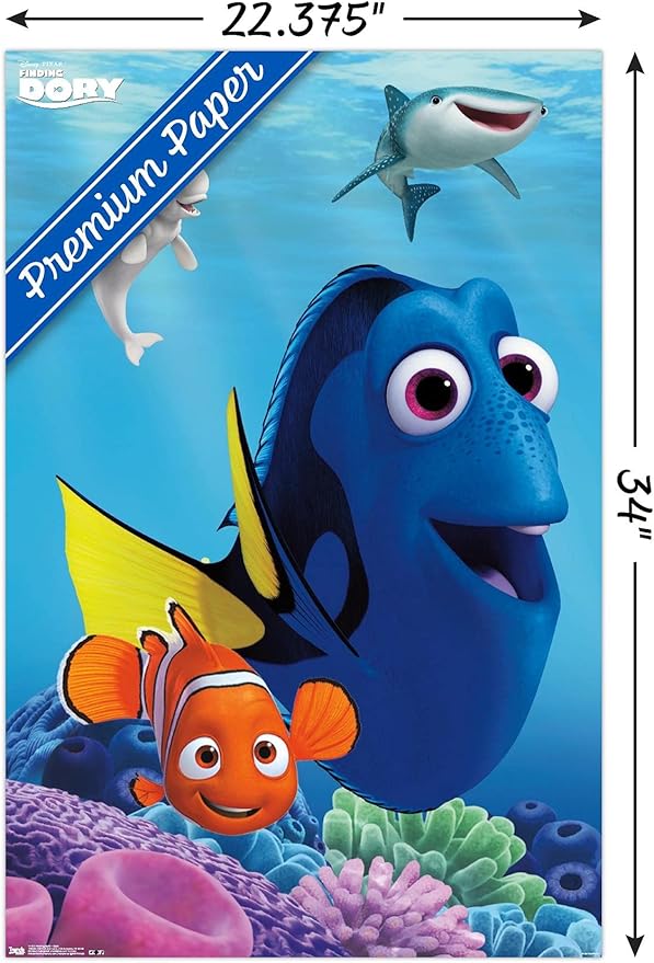 Trends International Disney Pixar Finding Dory - Dory Wall Poster, 22.375" x 34", Premium Poster & Clip Bundle