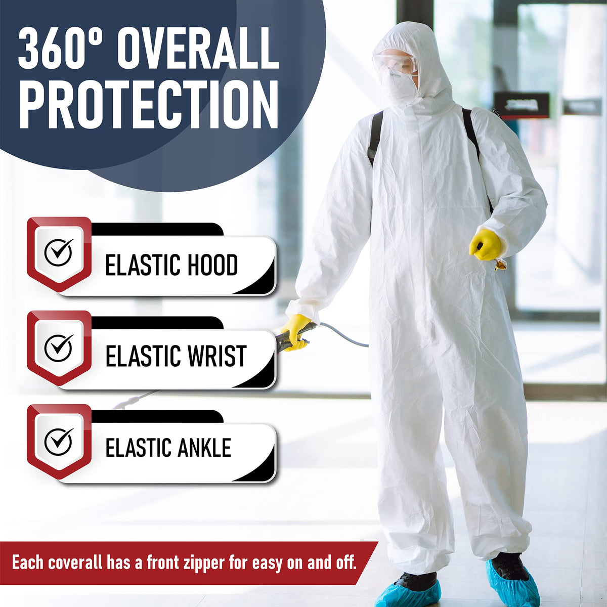 Medical Nation Hazmat Suits Disposable | 10 Pack | With Hood, Heavy Duty, Breathable Disposable Coverall, Painter Suit | Large