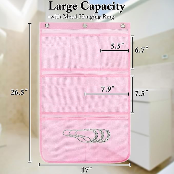 Mesh Shower Caddy Hanging, Quick-Drying Shower Organizer with 7 Pockets, Portable Bathroom Organizers and Storage for Shampoo, Soap, Loofah, Travel, and Cruise Essentials