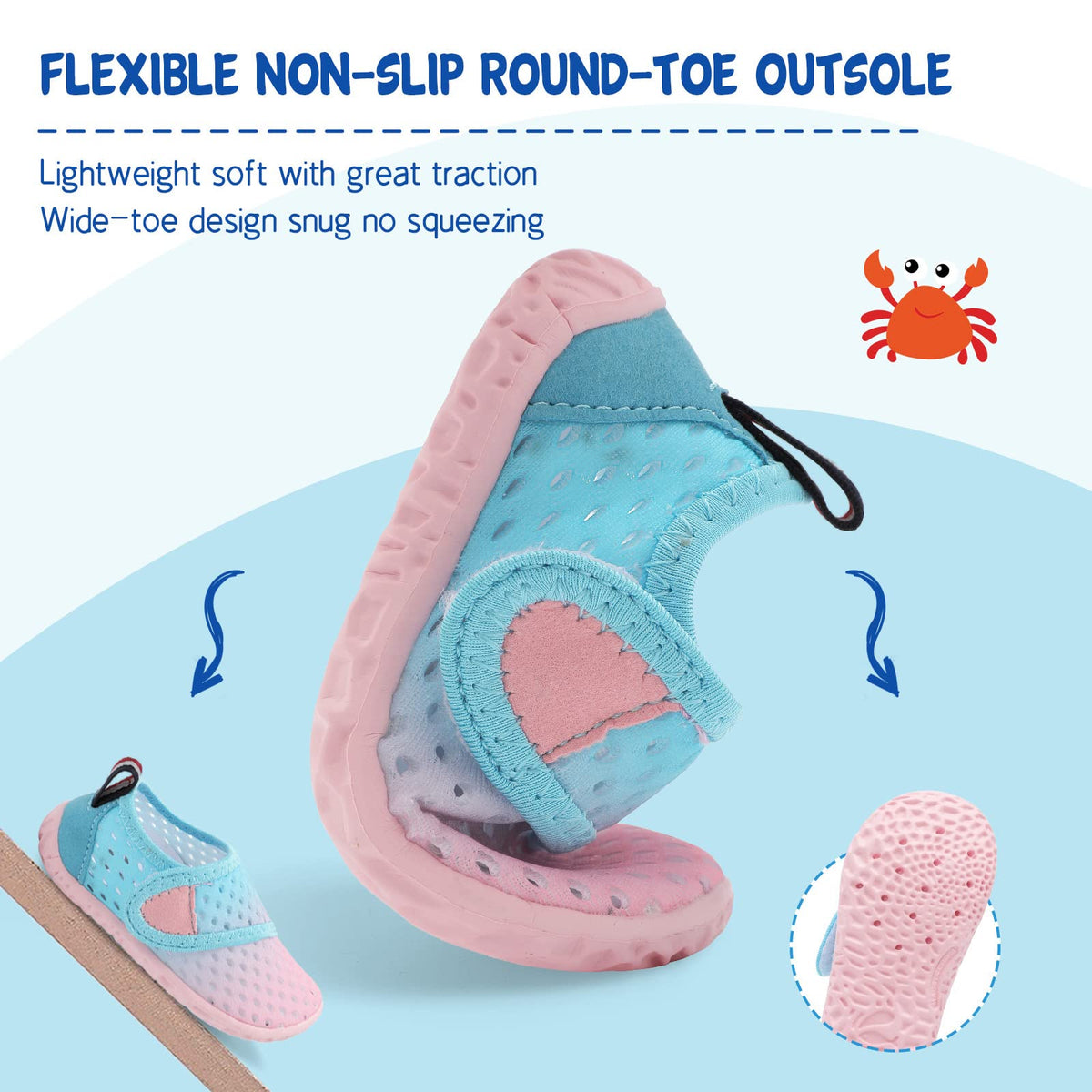 LeIsfIt Boys Girls Water Shoes Kids Aqua Socks Toddler Quick-Dry Swimming Shoes Non-Slip Summer Shoe for Beach Pool Surf, Blue Pink, 11 Toddler