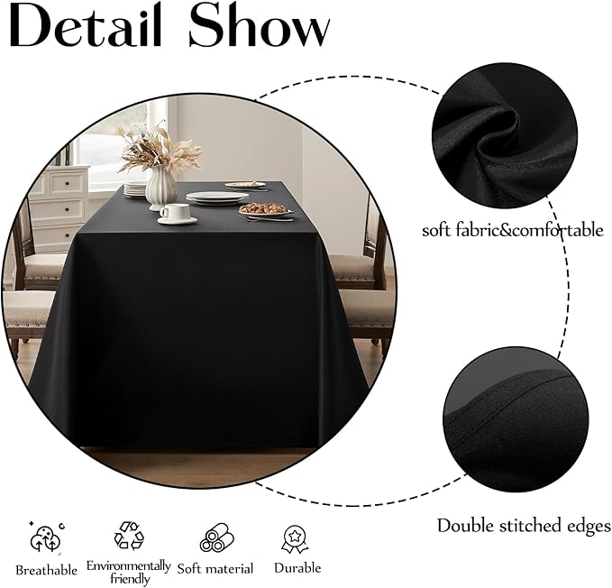 Rectangle Tablecloths 60x120 Inch 8 Pack Black Tablecloth for 6ft Washable Decorative Linen Polyester Table Cloths for 8ft Dining Table Banquets Buffet Parties and Wedding