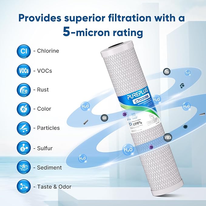 PUREPLUS 5 Micron 20" x 4.5" Whole House Coconut Shell Activated Carbon Water