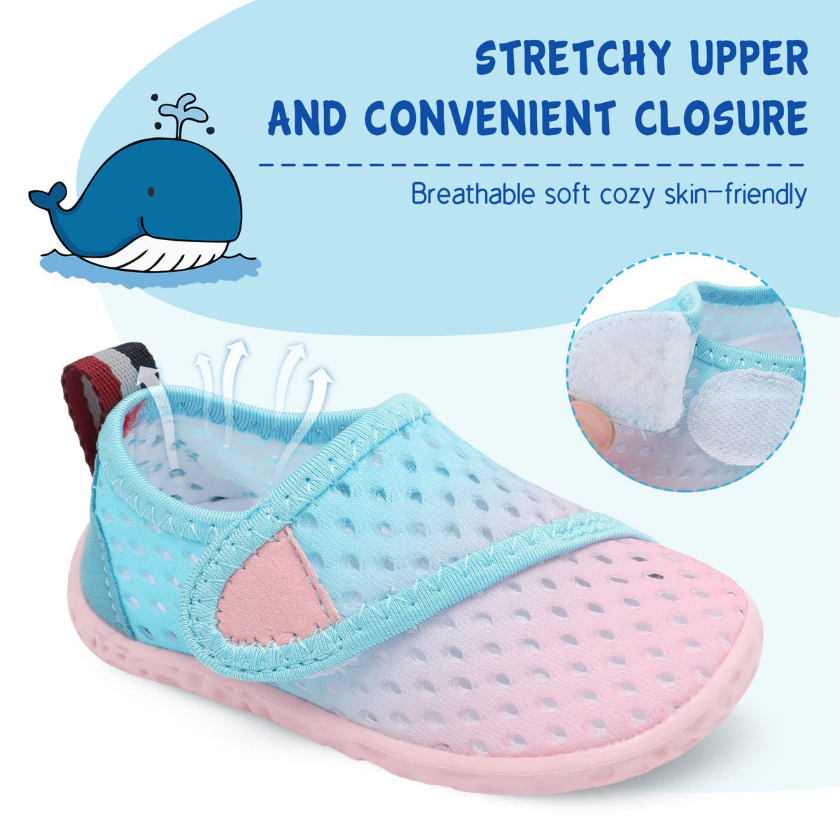 LeIsfIt Kids Water Shoes Toddler Girls Boys Swim Shoes Outdoor Quick-Dry Breathable Aqua Socks for Beach Pool Surf, Blue Pink, 1 Big Kid