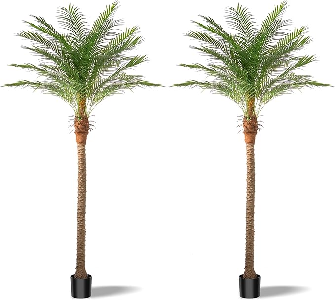 Artificial Phoenix Palm Tree 9ft Tall 2 Set – Fake Large Tropical Tree with 21 Adjustable Leaves, Outdoor Indoor Faux Sago Palm Plant for Living Room Patio Poolside Yard Decor (2, 9ft)