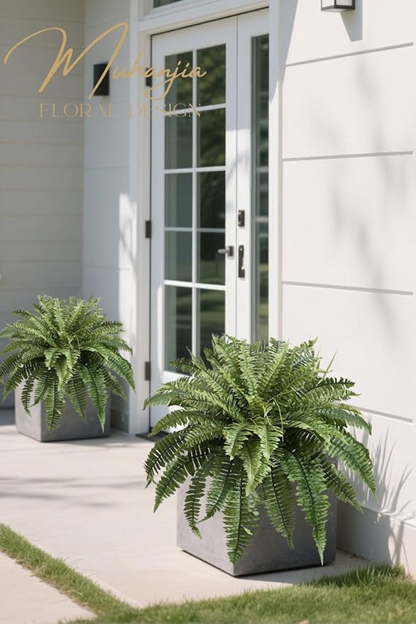 41" Silky Artificial Boston Fern Bush,Set of 2, Fake Fern Large Hanging Plant That Look Real for Outdoors Home Decor,61Branches. (41" 2Pcs61Fronds)