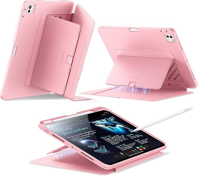 ESR for iPad Pro 11 Inch Case (M5/M4) 2025/2024, Vertical Stand Cover, Multi Stand Angles, Ultra-Stable Case with Pencil Holder, Flip Series, Pink