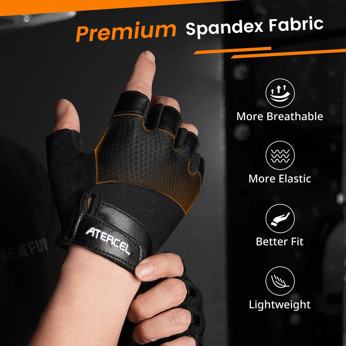 ATERCEL Premium Leather Workout Gloves for Men and Women, Suitable for Weightlifting, Gym, Cycling (Black, Large)