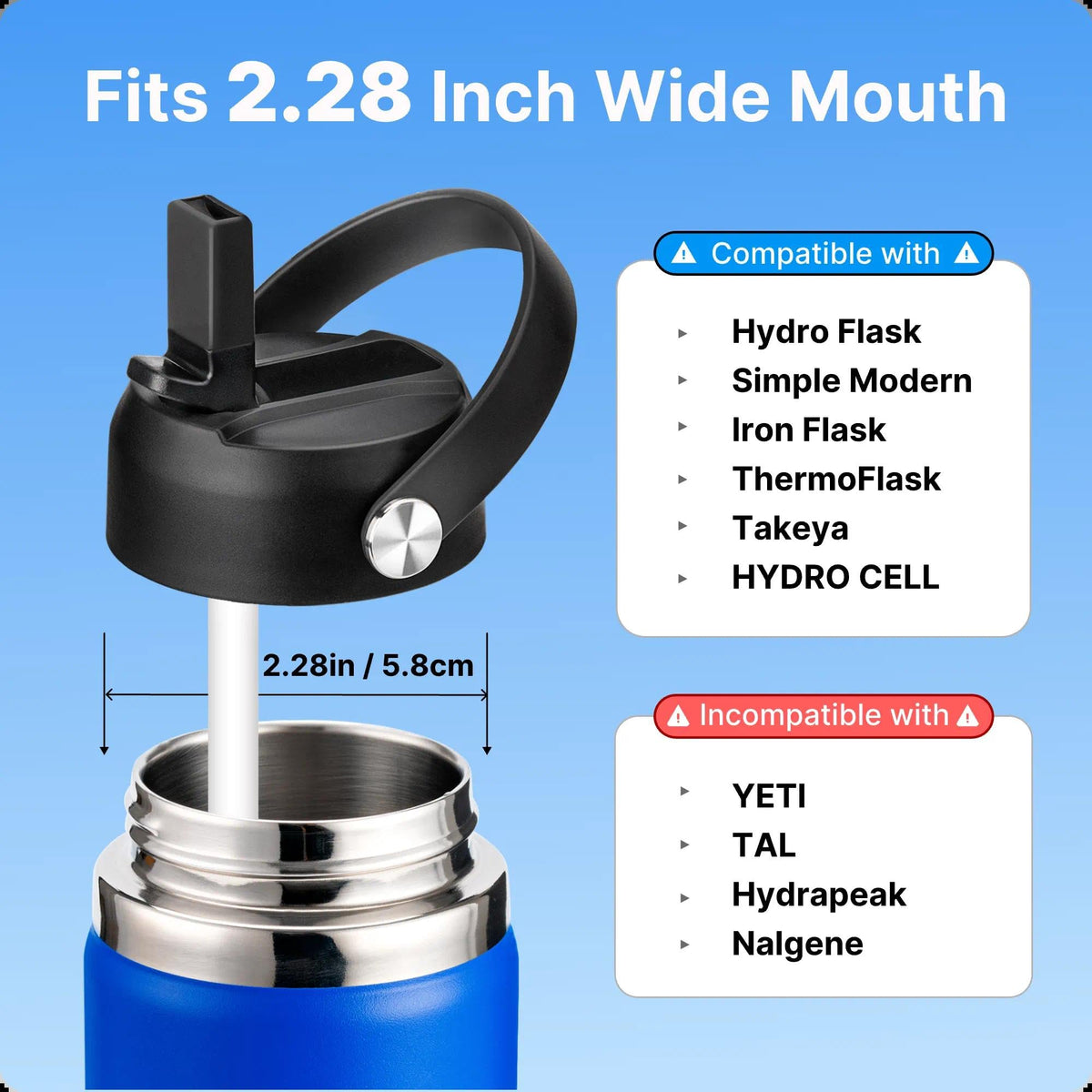 Straw Lid for Hydroflask 12 16 18 20 32 40 64oz Wide Mouth Water Bottles