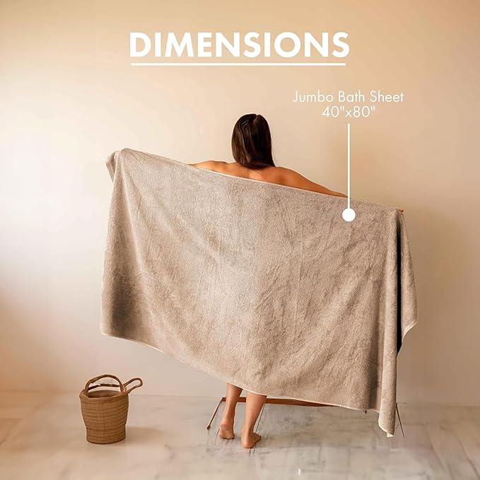 SALBAKOS 100% Turkish Cotton Jumbo Bath Sheet Towel Oversized 40x80 inch | Premium Hotel & Spa Quality, Soft, Absorbent, XL Bath Towels | Made in Turkey (Pack of 1, Taupe, Jumbo Bath Sheet)