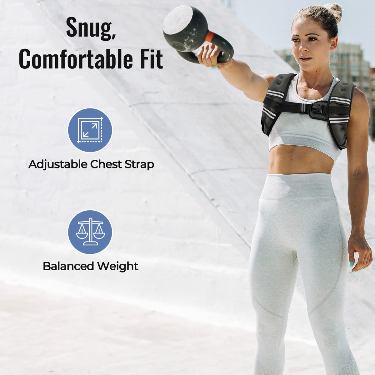 Zeerun Weighted Vest, 6lb/8lb/10lb/12lb/15lb/18lb/20lb/24lb/30lb for Men Women, Reflective Stripe Adjustable Buckle, Comfortable Durable Rucking Vest for Walking Running Strength Training, 10LBS-Gray