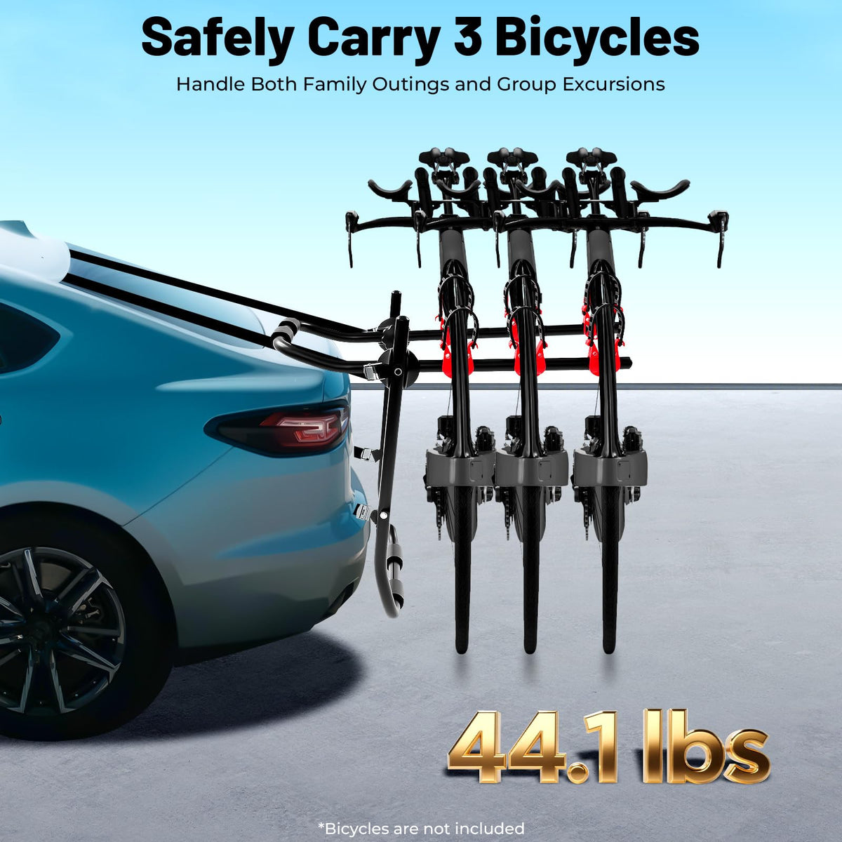 Gbonklong Car Bicycle Rack 3-Bike, 44LBS Load Capacity Vehicle Trunk Mount Bike Rack for Car Frame Foldable Bicycle Carrier Holder, Trunk Mount Rack for Most Cars SUV Sedan Hatchback Minivan