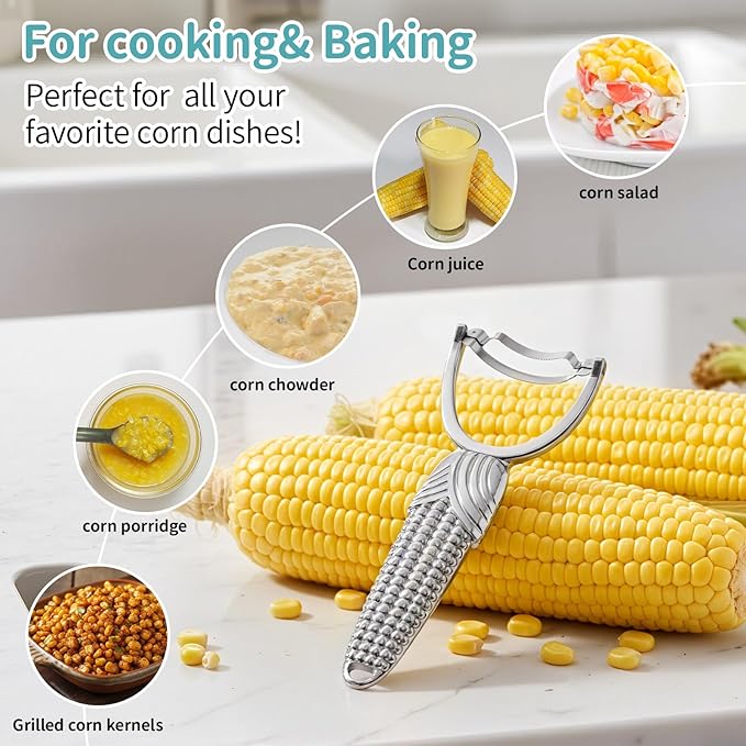 Lanties 2 Pcs Corn Peeler for Corn on The Cob Stainless Steel Stripper Tool with Aluminum Alloy Handle Kernel Stripper Remover, Comfortable Grip and Light Weight