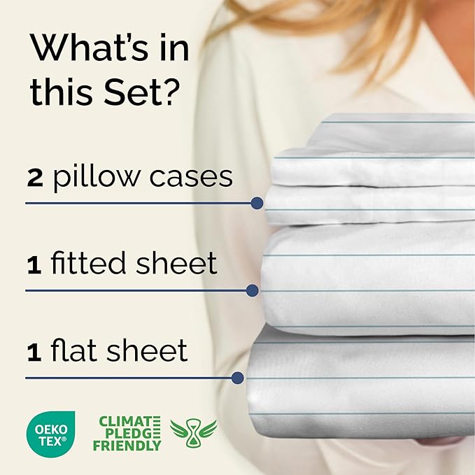 Striped Sheets - Blue & White Striped Sheets - 1 Flat & 1 Fitted & 2 Pillowcases w/ Deep Pockets – Wrinkle & Fade Free - Ultra-Soft, Breathable & Cooling – Luxury Pinstripe Bedding - Full Size Bed Set