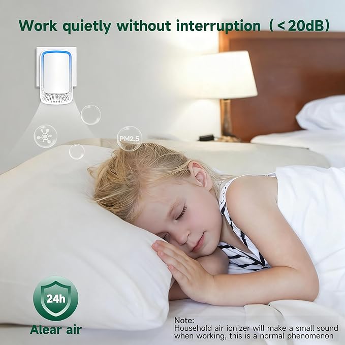 Plug In Air Ionizer Purifier for Home, Negative Ion Generator, Quiet Air
