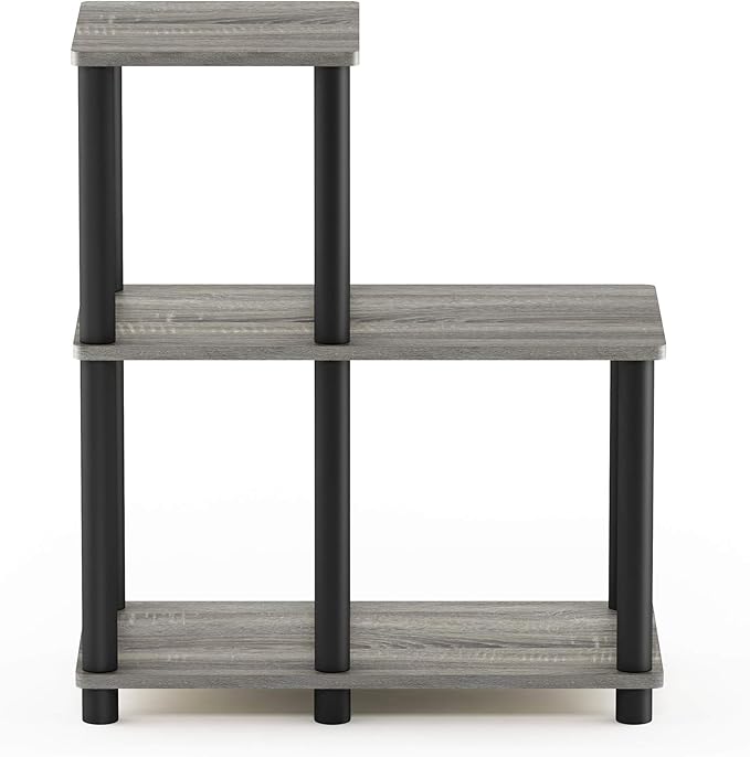 FURINNO Turn-N-Tube Accent Decorative Shelf, French Oak Grey/Black