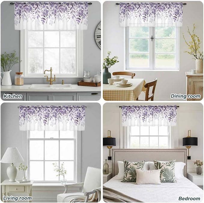 Eucalyptus Leaves Sheer Valance Curtains