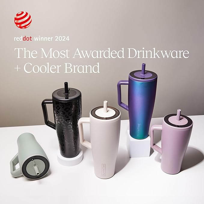 BrüMate Era 30 oz Tumbler with Handle & Straw | 100% Leakproof Insulated Water Bottle Tumbler with Lid & Flexible SoftSip Straw | Made of Stainless Steel | Cup Holder Friendly | 30oz (Onyx Leopard)