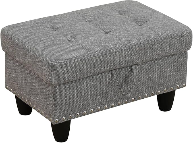 Simple Deluxe Ottoman with Storage Bench Chair, 28.5" L x 19.5" W x 17.5" H Foot Rest Stools with Non-Woven Fabric,Ottoman Storage Chest Box with Padded Seat for Bedroom, Living Room, Entryway,Ash