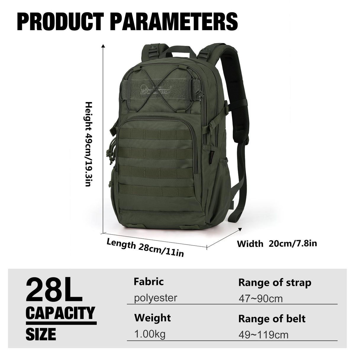 Mardingtop 28L Tactical Backpack for Men, Molle Military Rucksack Daypack with YKK zippers for Hiking Travel Camping
