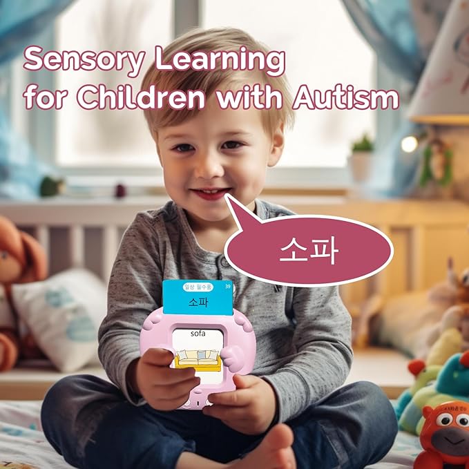 English Flash Cards Bilingual - Korean Talking Flash Cards for Kids, Pocket Speech for Toddlers 3-12, 510 Sight Words of 31 Varieties, Sensory Toys Children with Autism (Korean, Pink)
