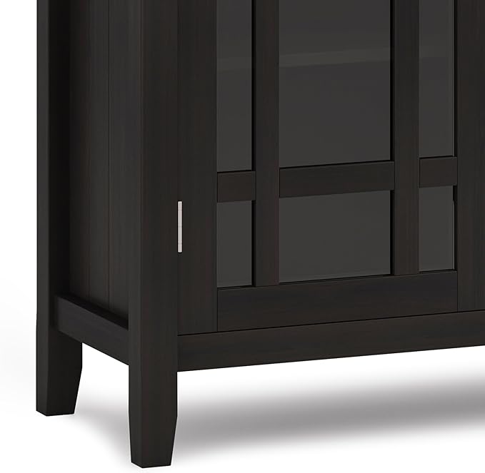 SIMPLIHOME Bedford Storage Cabinet - 39 inch Wide Solid Wood Medium Cabinet in Hickory Brown, Transitional Console for Living Room, Entryway, or Dining Room with Glass Doors and Adjustable Shelves