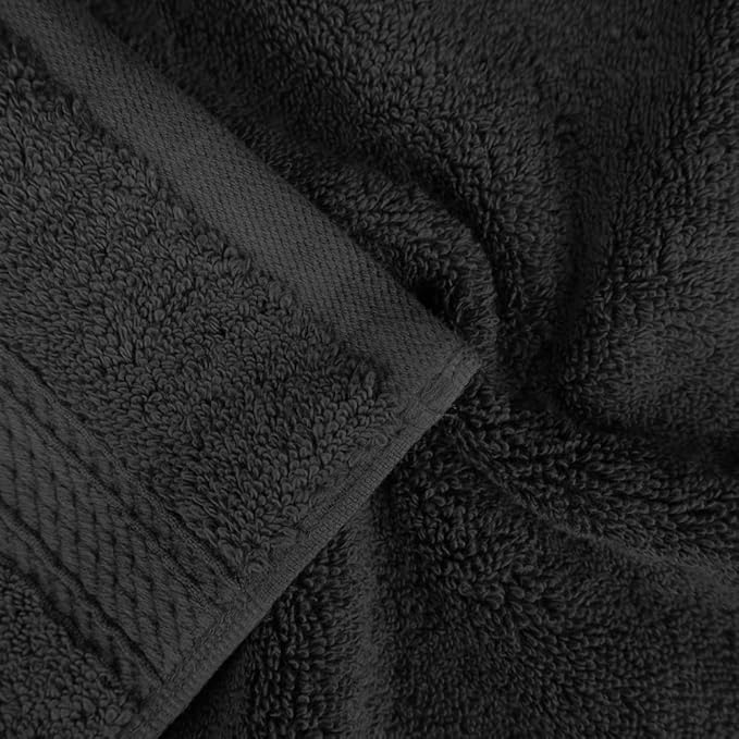 Superior Egyptian Cotton Pile 3 Piece Towel Set, Includes 1 Bath, 1 Hand, 1 Face Towel/Washcloth, Ultra Soft Luxury Towels, Thick Plush Essentials, Guest Bath, Spa, Hotel Bathroom, Black